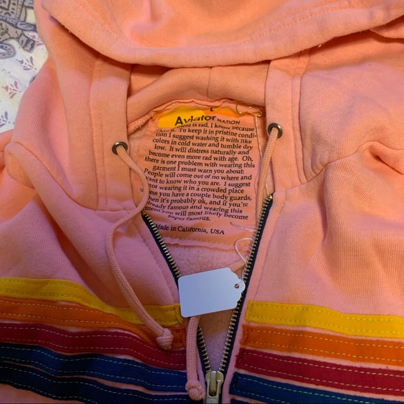 *SOLD* NWT Aviator Nation 5 Stripe Hoodie Blush - Picture 5 of 8